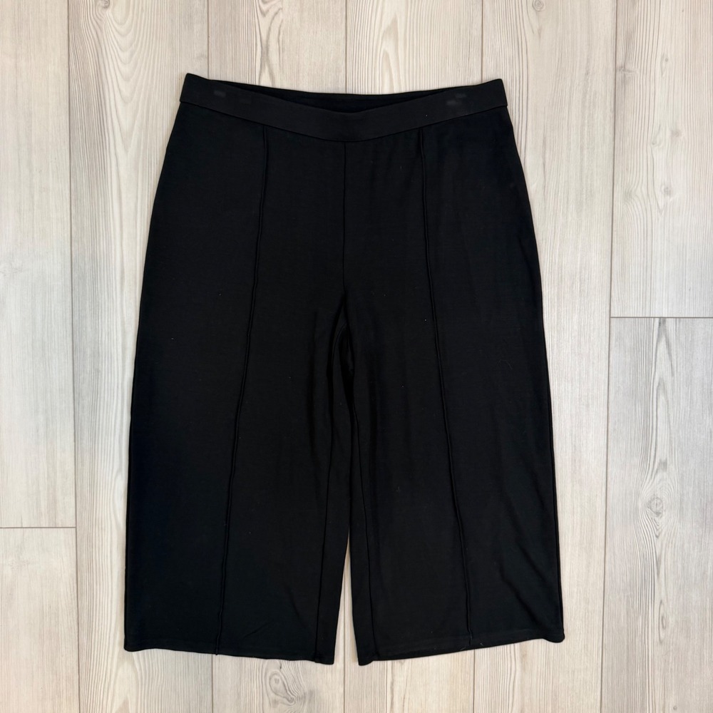 J. Jill Wearever Black Knit Cropped Wide Leg Seamed Pants XL Petite XL P